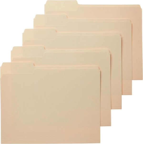 Amazon Basics File Folders with Tabs for Filing, 1/3-Cut Tab, Assorted Positions, 8.5x11 inches, Letter Size, Manila, Pack of 100